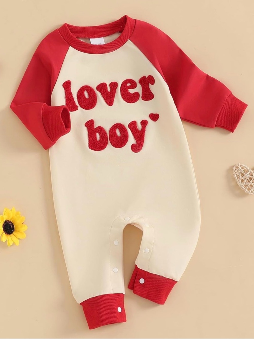 Lover Boy Red & Cream One-Piece Valentine’s Day Romper - Picture 3 of 3